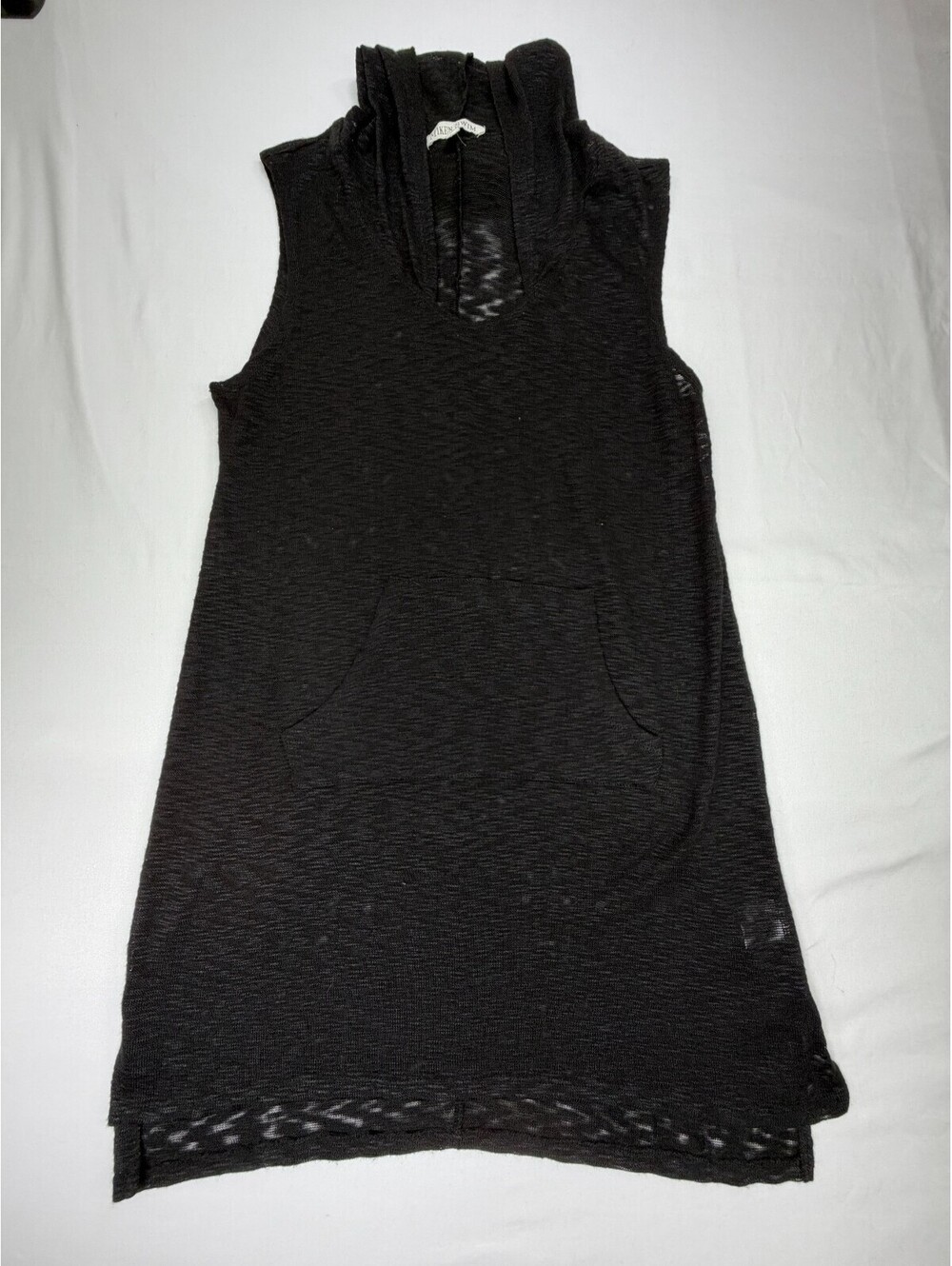 Miken Swim Women's Cover Up Hooded Sleeveless Long Solid Pocket Size M Black